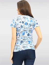 Chic Lightweight Short Sleeve Crew Neck Top with Circle Pattern Print by Moffi