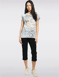 Lightweight Printed Cap Sleeve Round Neck Top With a Subtle Sparkle by Moffi