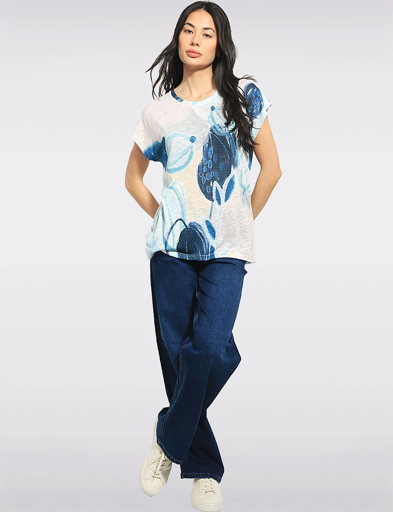 Lightweight Printed Textured Cap Sleeve Top With a Touch of Glitter by Moffi