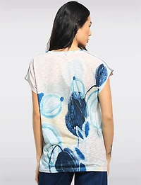 Lightweight Printed Textured Cap Sleeve Top With a Touch of Glitter by Moffi