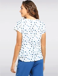 Trendy Polka Dot Print Cap Sleeve Top with Side Tie at the Hem by Devia