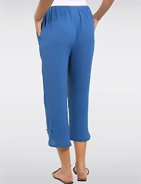 Pull-on Elastic Waist Cropped Button Cuff Straight Leg Textured Pants by Devia