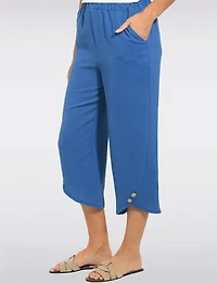 Pull-on Elastic Waist Cropped Button Cuff Straight Leg Textured Pants by Devia
