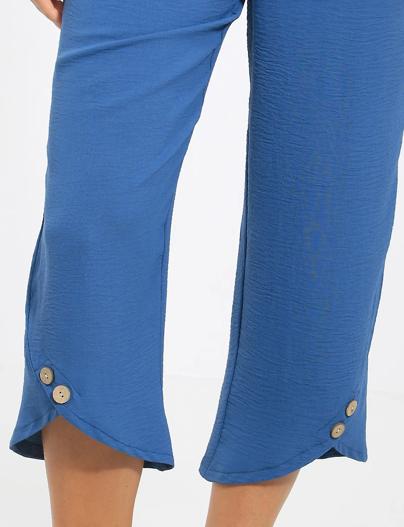 Pull-on Elastic Waist Cropped Button Cuff Straight Leg Textured Pants by Devia