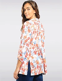 Three-quarter Sleeve Floral Print Button Down Shirt with Pointed Collar by Devia
