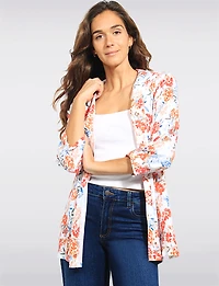 Three-quarter Sleeve Floral Print Button Down Shirt with Pointed Collar by Devia
