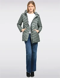 Lightweight Valerie Vegan Chevron-Quilt Puffer Detachable Hooded Jacket by Saki