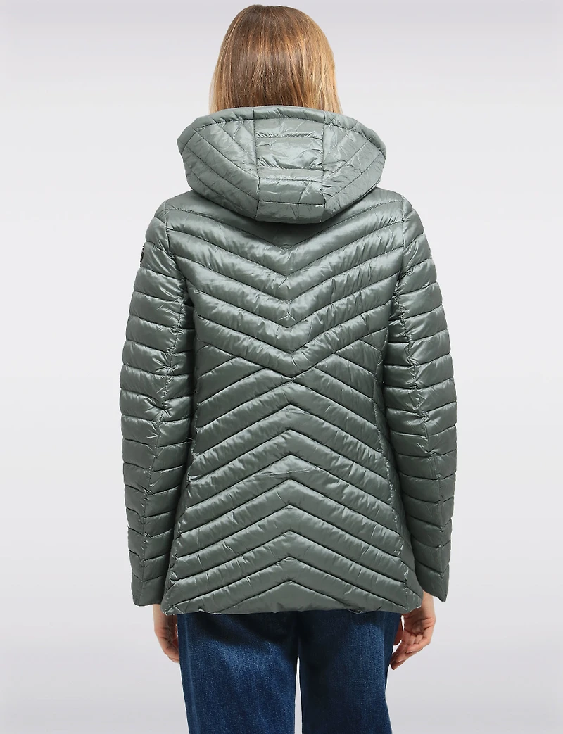 Lightweight Valerie Vegan Chevron-Quilt Puffer Detachable Hooded Jacket by Saki