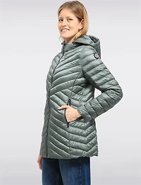 Lightweight Valerie Vegan Chevron-Quilt Puffer Detachable Hooded Jacket by Saki