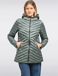 Lightweight Valerie Vegan Chevron-Quilt Puffer Detachable Hooded Jacket by Saki