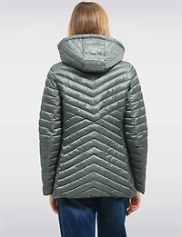 Lightweight Valerie Vegan Chevron-Quilt Puffer Detachable Hooded Jacket by Saki