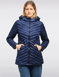 Lightweight Valerie Vegan Chevron-Quilt Puffer Detachable Hooded Jacket by Saki