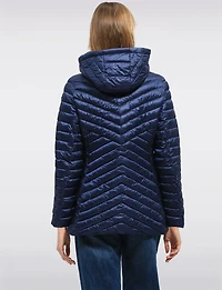 Lightweight Valerie Vegan Chevron-Quilt Puffer Detachable Hooded Jacket by Saki