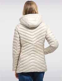Lightweight Valerie Vegan Chevron-Quilt Puffer Detachable Hooded Jacket by Saki