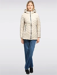 Lightweight Valerie Vegan Chevron-Quilt Puffer Detachable Hooded Jacket by Saki
