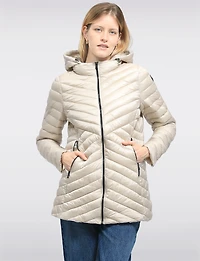 Lightweight Valerie Vegan Chevron-Quilt Puffer Detachable Hooded Jacket by Saki