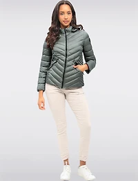 Lightweight Nora Vegan Multi-Quilted Puffer Jacket with Detachable Hood by Saki