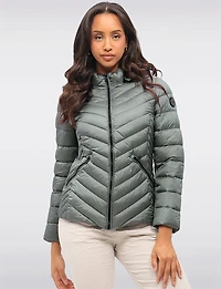 Lightweight Nora Vegan Multi-Quilted Puffer Jacket with Detachable Hood by Saki