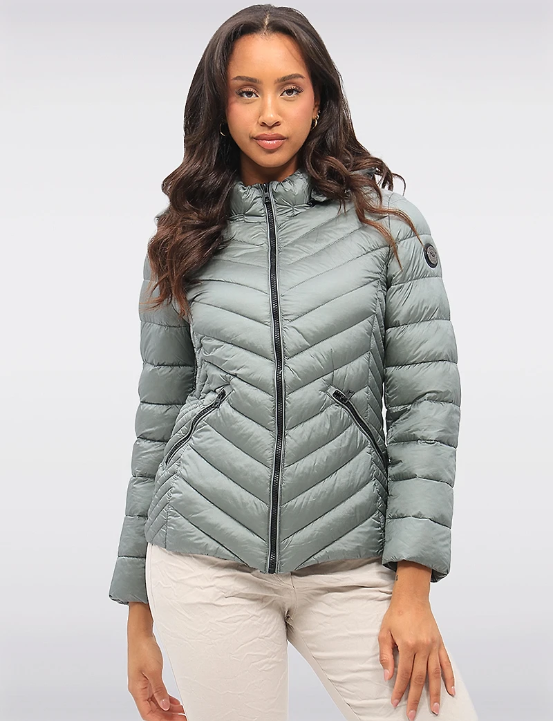 Lightweight Nora Vegan Multi-Quilted Puffer Jacket with Detachable Hood by Saki