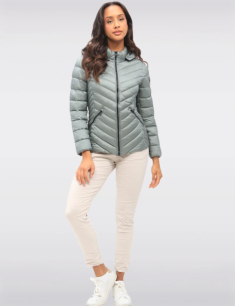 Lightweight Nora Vegan Multi-Quilted Puffer Jacket with Detachable Hood by Saki