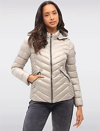 Lightweight Nora Vegan Multi-Quilted Puffer Jacket with Detachable Hood by Saki