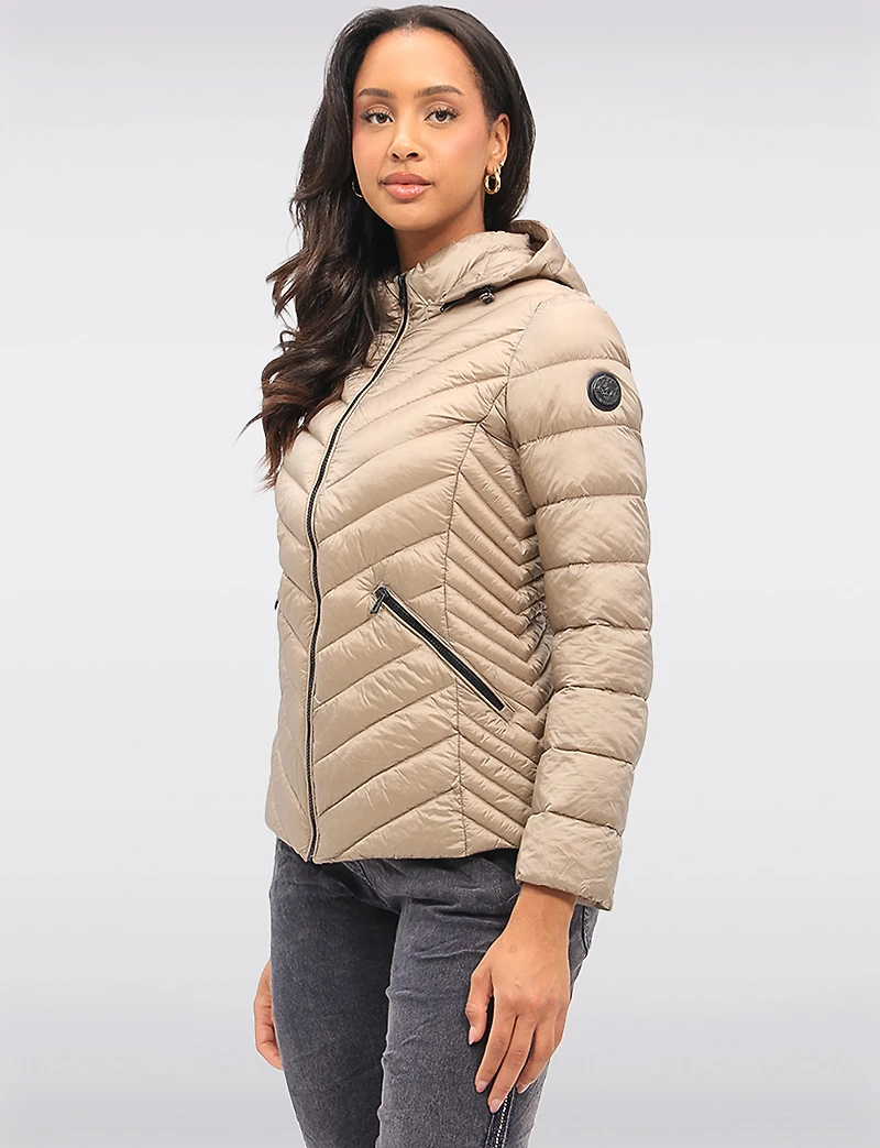 Lightweight Nora Vegan Multi-Quilted Puffer Jacket with Detachable Hood by Saki