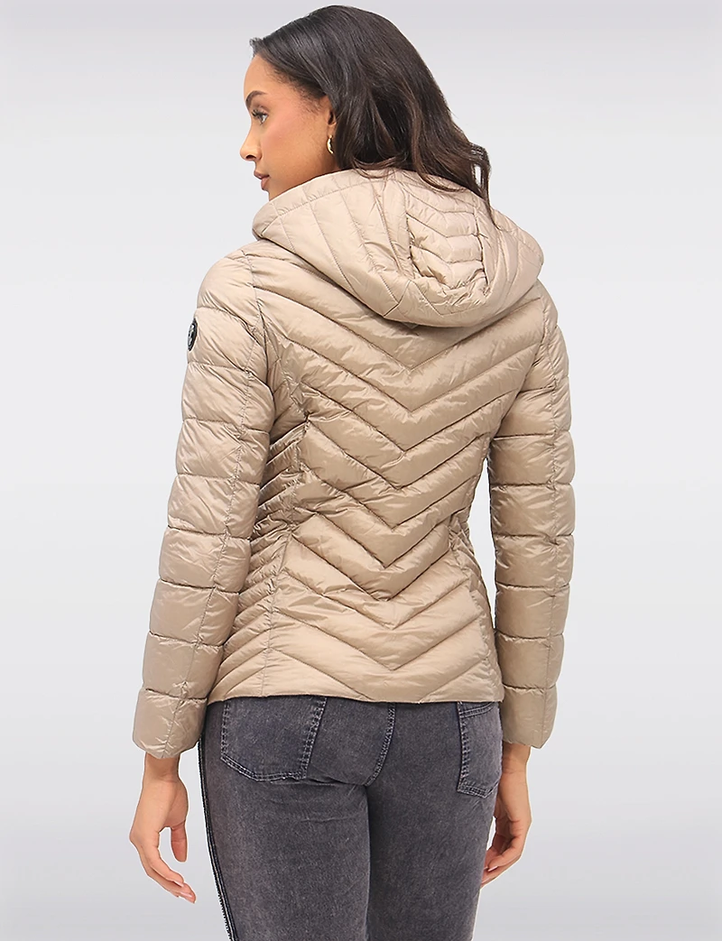 Lightweight Nora Vegan Multi-Quilted Puffer Jacket with Detachable Hood by Saki