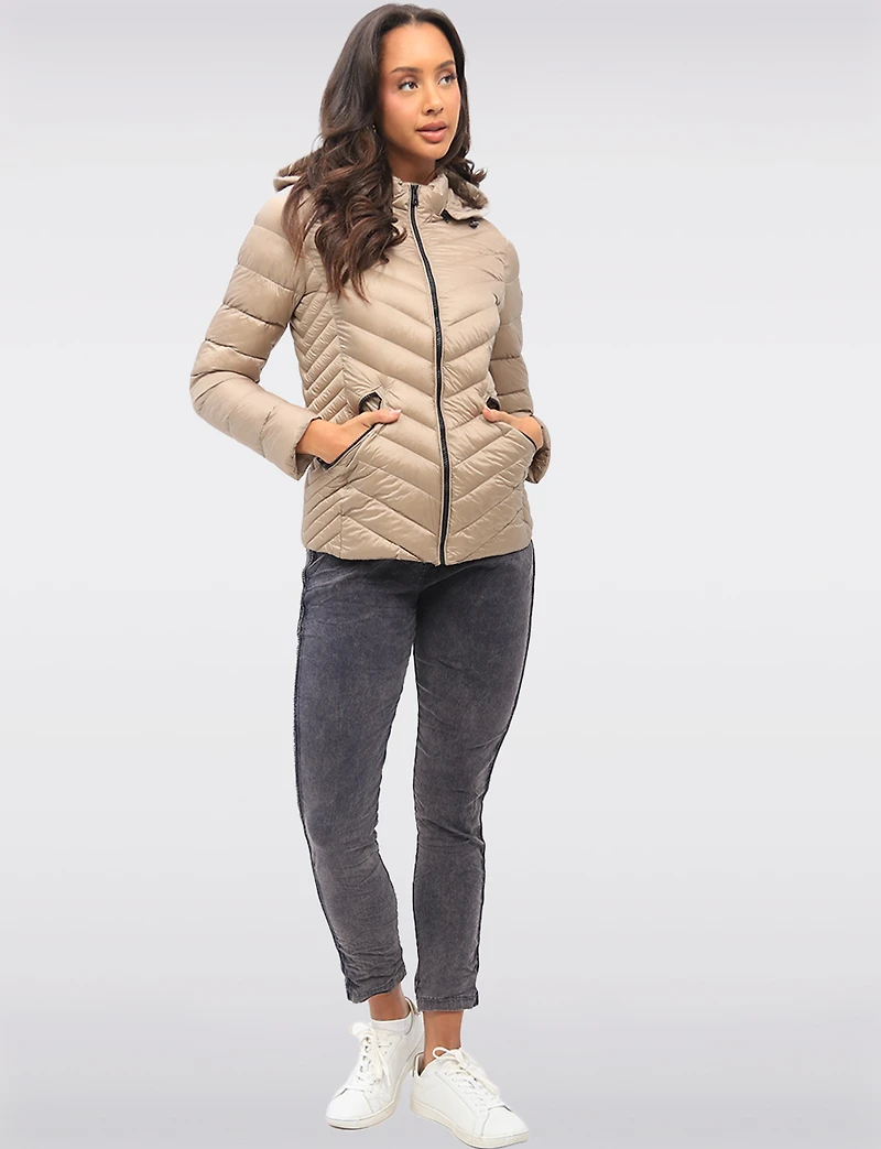 Lightweight Nora Vegan Multi-Quilted Puffer Jacket with Detachable Hood by Saki