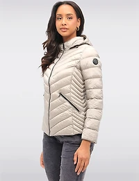 Lightweight Nora Vegan Multi-Quilted Puffer Jacket with Detachable Hood by Saki