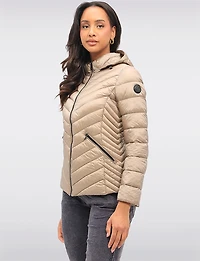 Lightweight Nora Vegan Multi-Quilted Puffer Jacket with Detachable Hood by Saki