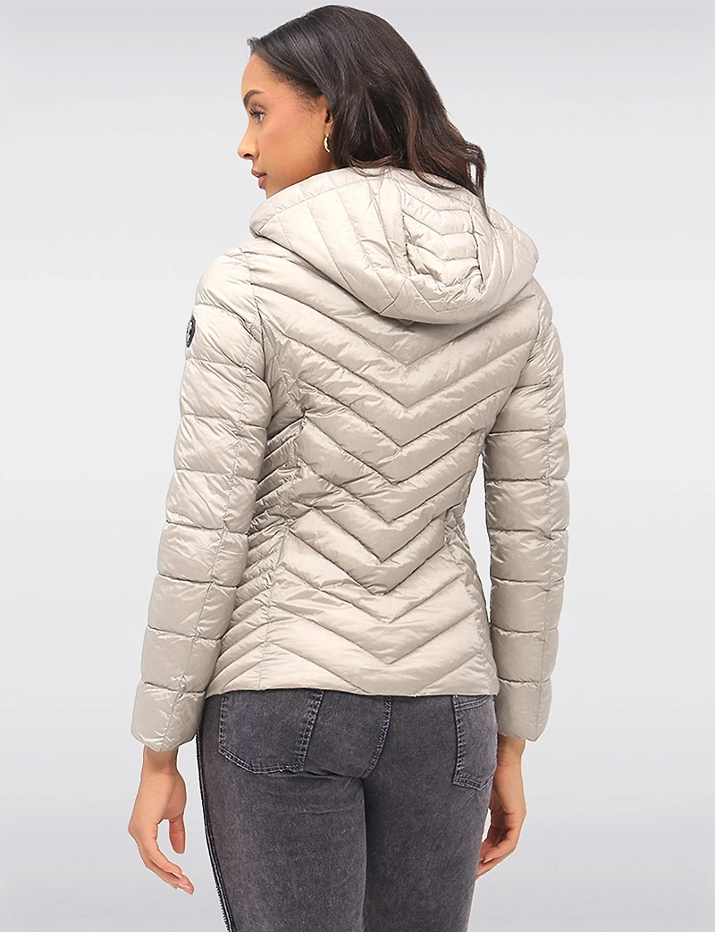 Lightweight Nora Vegan Multi-Quilted Puffer Jacket with Detachable Hood by Saki
