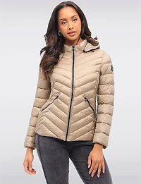 Lightweight Nora Vegan Multi-Quilted Puffer Jacket with Detachable Hood by Saki