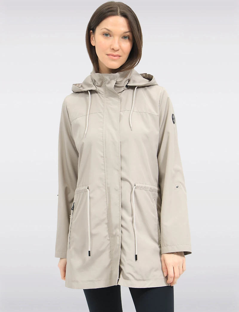 Vegan Breathe-Tech® Long Versatile Raincoat Parka with Removable Hood by Saki