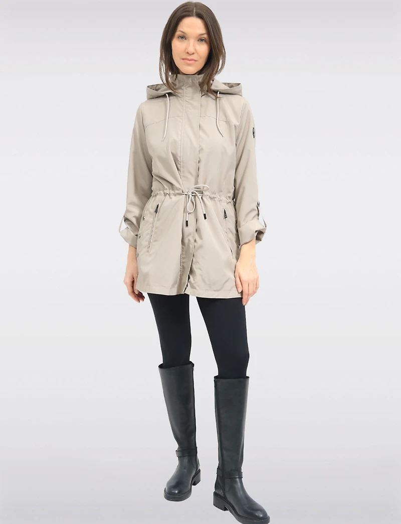 Vegan Breathe-Tech® Long Versatile Raincoat Parka with Removable Hood by Saki