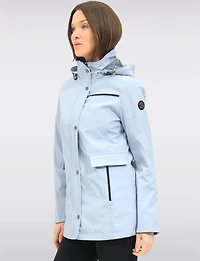 Vegan Breathe-Tech® Straight-Cut Raincoat With Check-Print Trim Detail by Saki