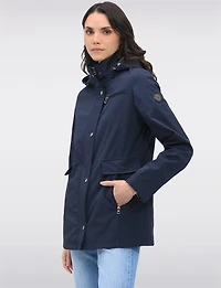 Vegan Breathe-Tech® Straight-Cut Raincoat With Check-Print Trim Detail by Saki