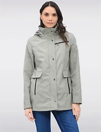 Vegan Breathe-Tech® Straight-Cut Raincoat With Check-Print Trim Detail by Saki