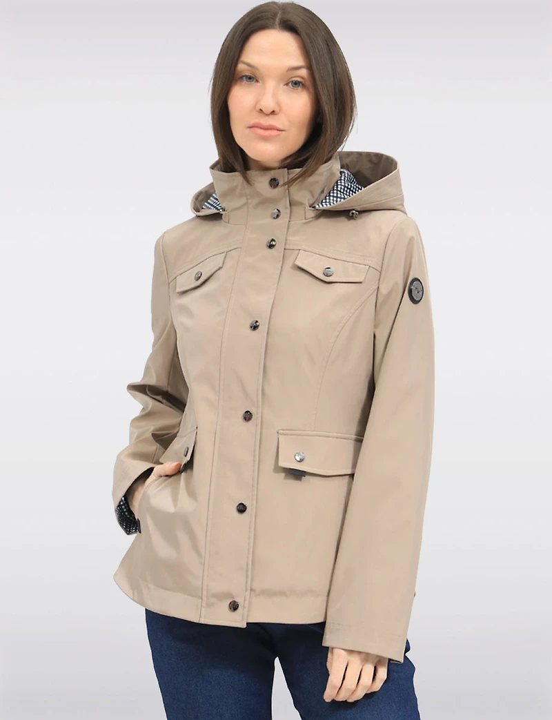 Chic Vegan Breathe-Tech® Short Raincoat Parka with Removable Hood by Saki