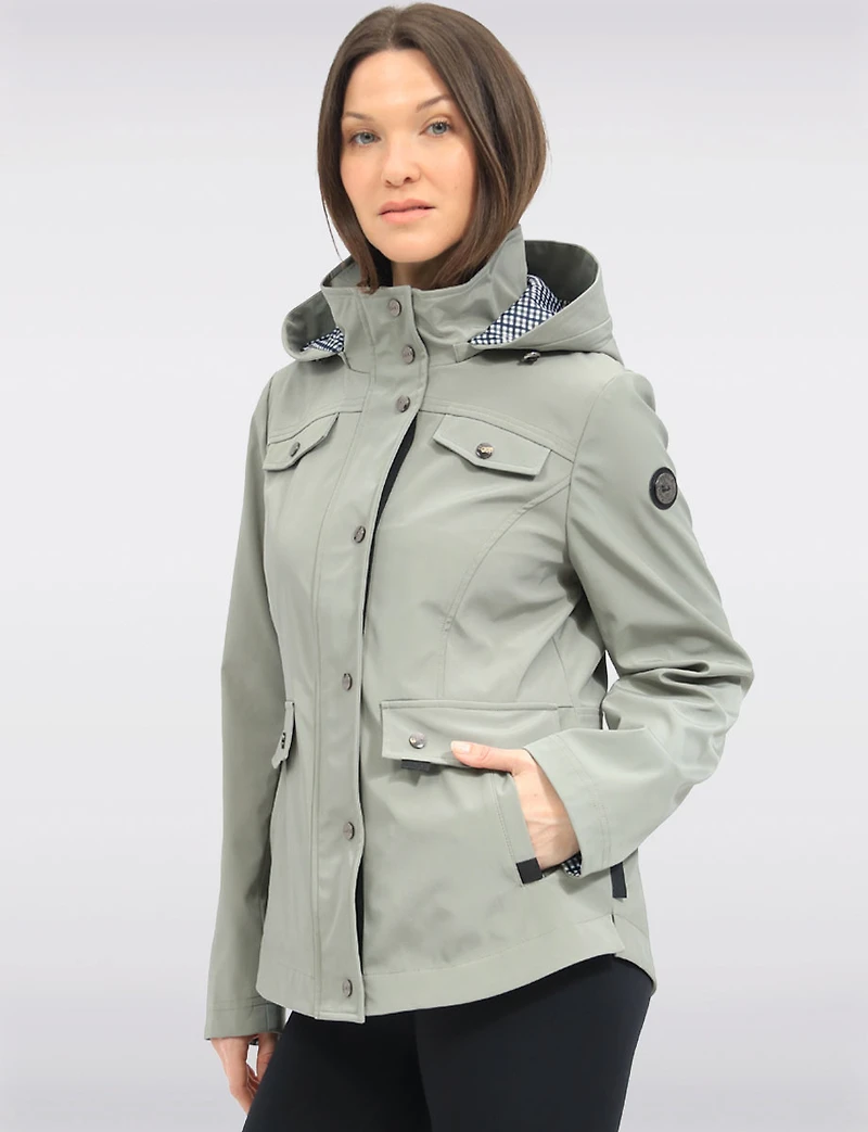 Chic Vegan Breathe-Tech®  Short Raincoat Parka with Removable Hood by Saki