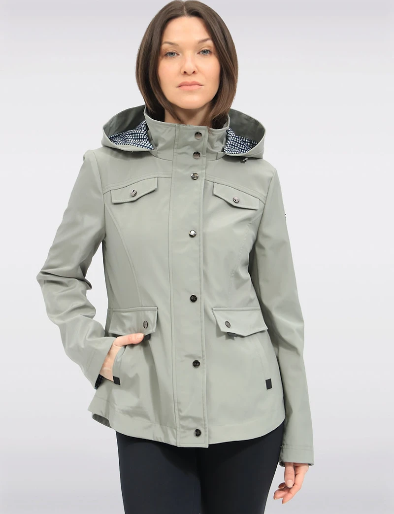 Chic Vegan Breathe-Tech®  Short Raincoat Parka with Removable Hood by Saki