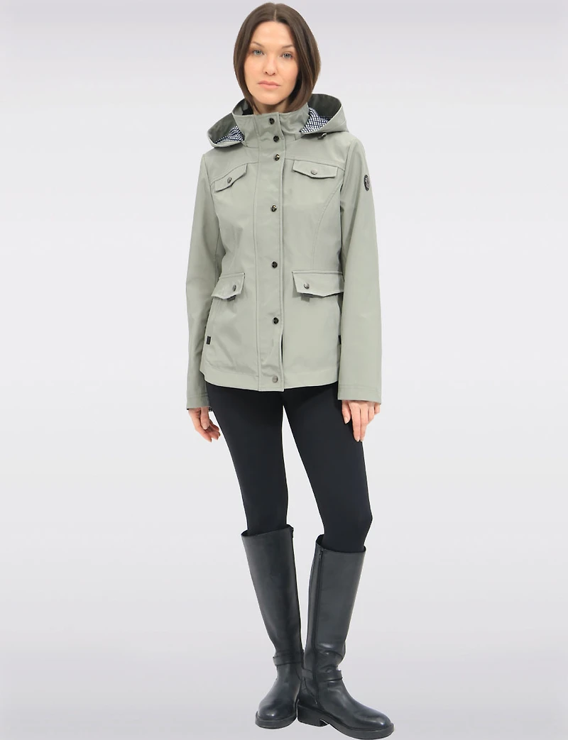 Chic Vegan Breathe-Tech®  Short Raincoat Parka with Removable Hood by Saki