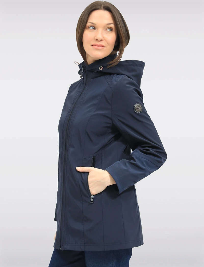 Vegan Breathe-Tech® Long Straight-Cut Raincoat with Removable Hood by Saki