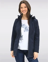 Vegan Breathe-Tech® Long Straight-Cut Raincoat with Removable Hood by Saki