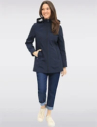 Vegan Breathe-Tech® Long Straight-Cut Raincoat with Removable Hood by Saki