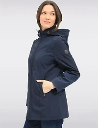 Vegan Breathe-Tech® Long Straight-Cut Raincoat with Removable Hood by Saki