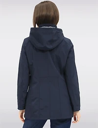 Vegan Breathe-Tech® Long Straight-Cut Raincoat with Removable Hood by Saki