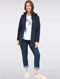 Vegan Breathe-Tech® Long Straight-Cut Raincoat with Removable Hood by Saki