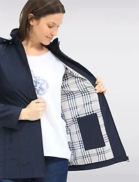 Vegan Breathe-Tech® Long Straight-Cut Raincoat with Removable Hood by Saki