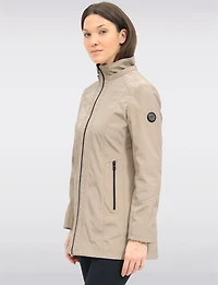 Vegan Breathe-Tech® Long Straight-Cut Raincoat with Removable Hood by Saki