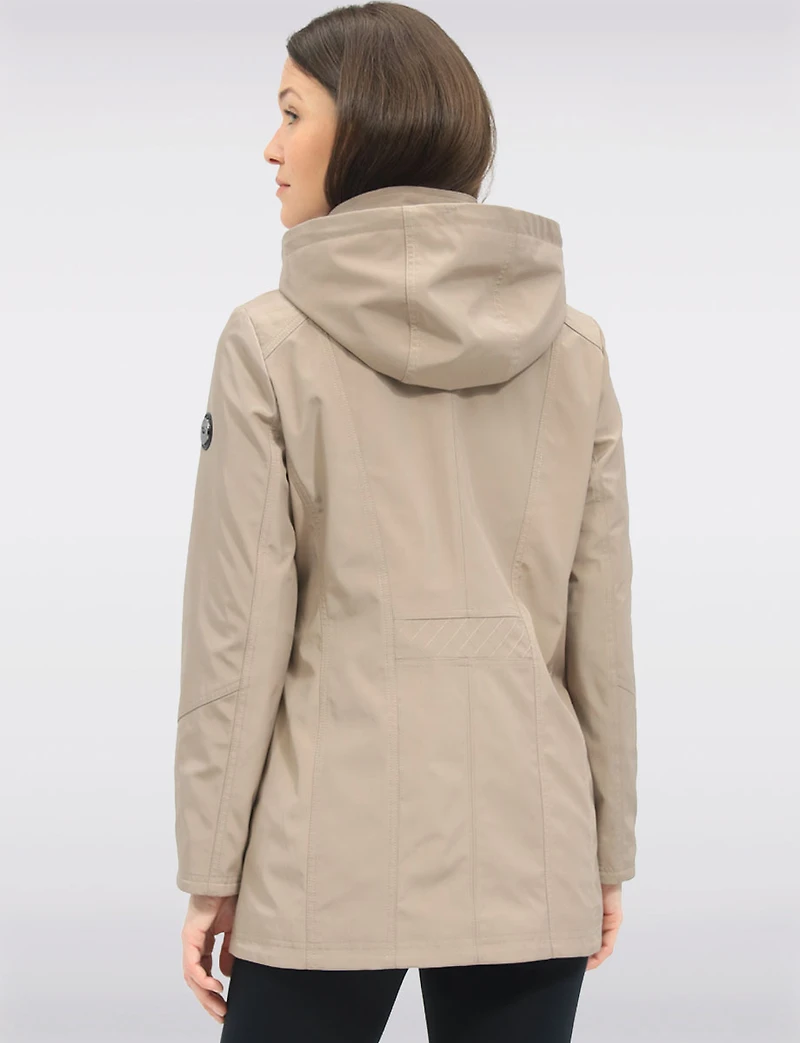 Vegan Breathe-Tech® Long Straight-Cut Raincoat with Removable Hood by Saki